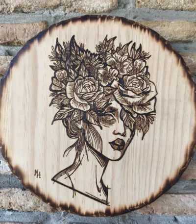 Pirografía Sombrero Flores